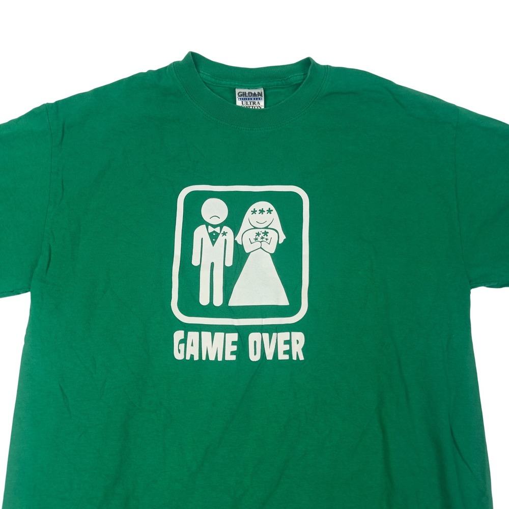Vintage  Mens Medium Green Game Over Wedding T Shirt